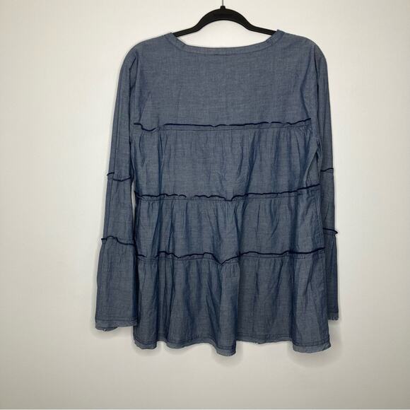 NWOT SUNDANCE Chambray Tiered Long Sleeve Tassel Top Blue Small - Picture 3 of 5